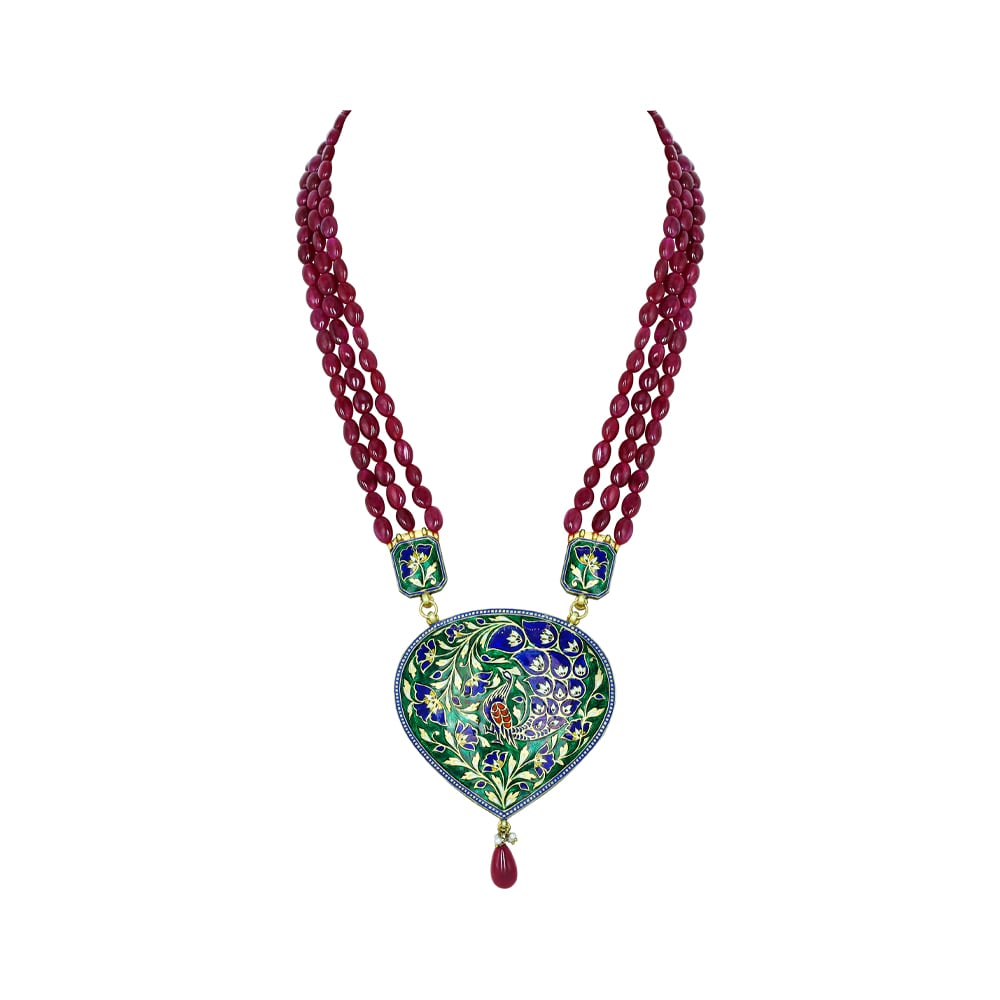 Pear-Shaped Polki Pendant with Ruby Maniya and Drop